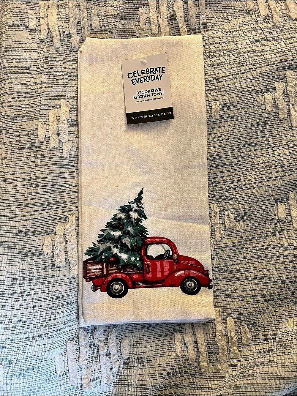 Celebrate Everyday Decorative Kitchen Towel - Red Truck Christmas Tree Christmas